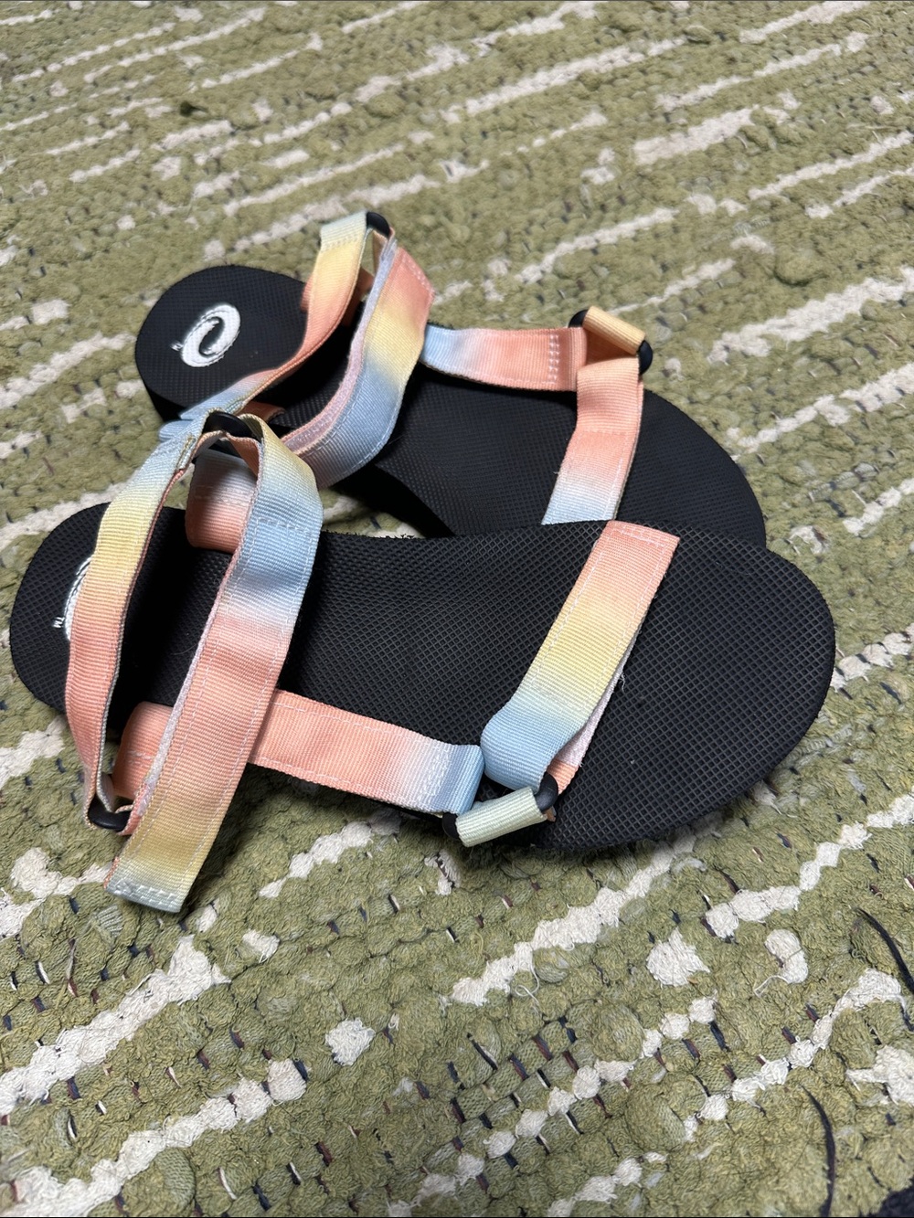 Tie-Dye Strap Sandals with Black Footbed - Pastel Multicolor